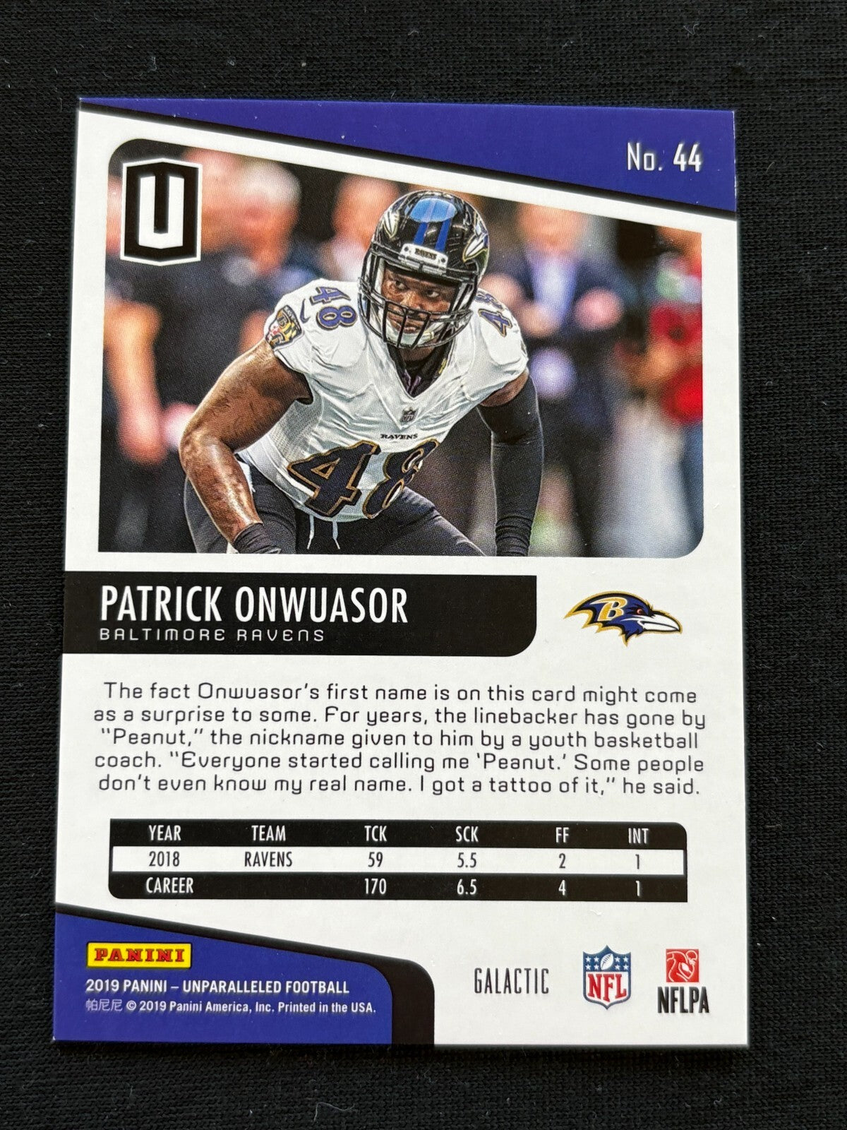 Patrick Onwuasor 2019 Unparalleled GALACTIC CASE HIT SSP Rookie Baltimore Ravens