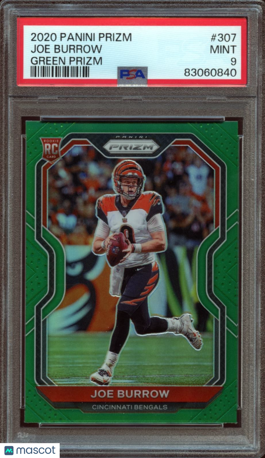Joe Burrow 2020 Prizm Green Prizm Rookie RC Cincinnati Bengals #307 PSA 9