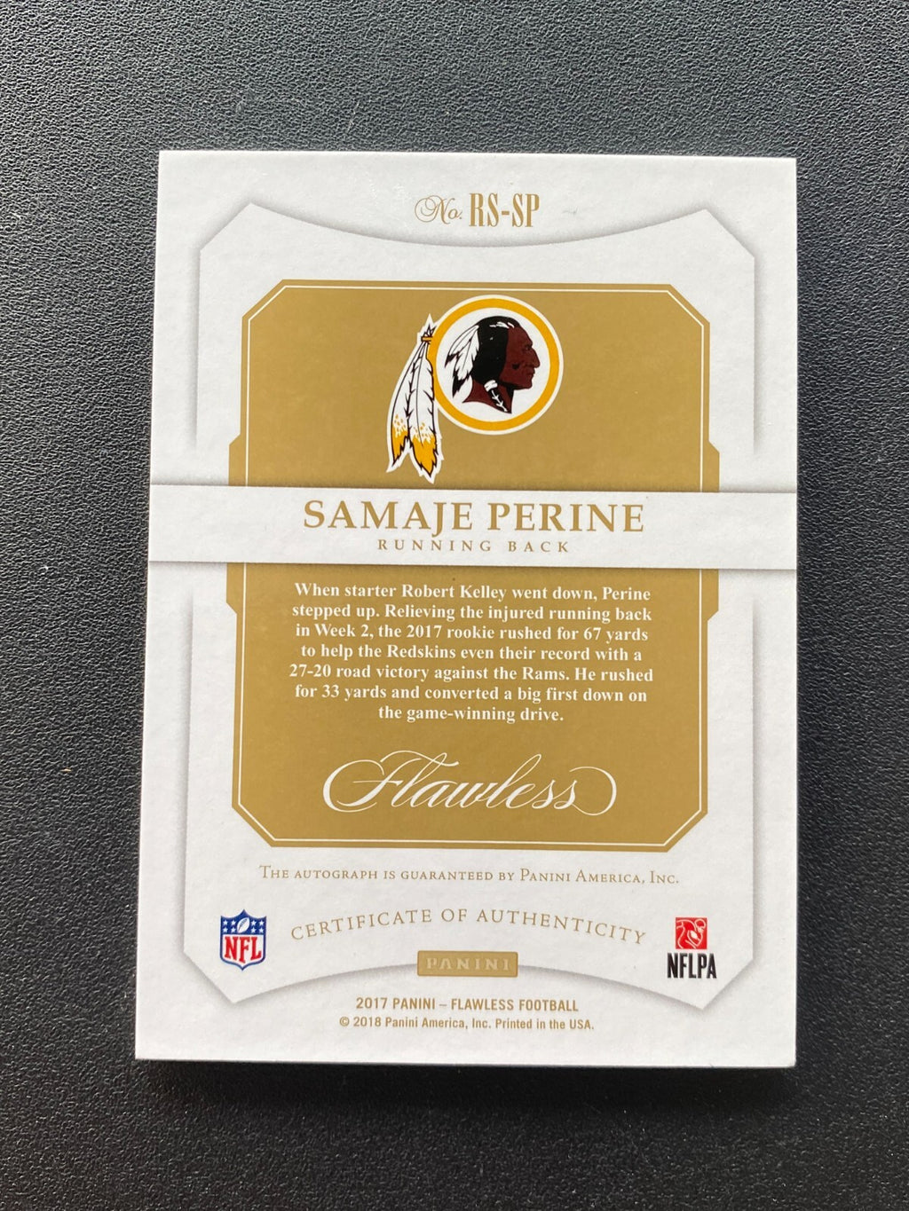 Samaje Perine 2017 Flawless Auto Autograph RC Silver Redskins OU Sooners 19/20
