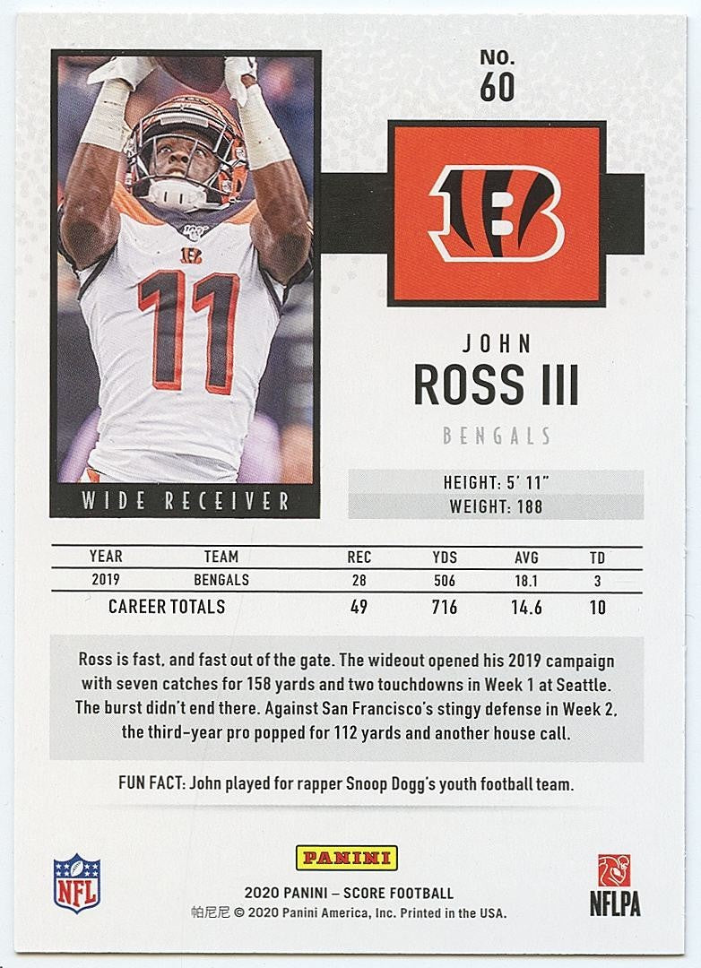 John Ross III 2020 Score Red Zone SSP Cincinnati Bengals 7/20 #60