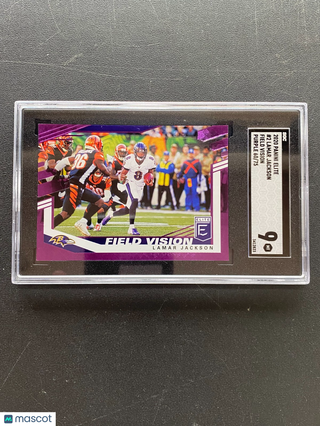 Lamar Jackson 2020 Elite Field Vision Purple Baltimore Ravens 60/75 SGC 9