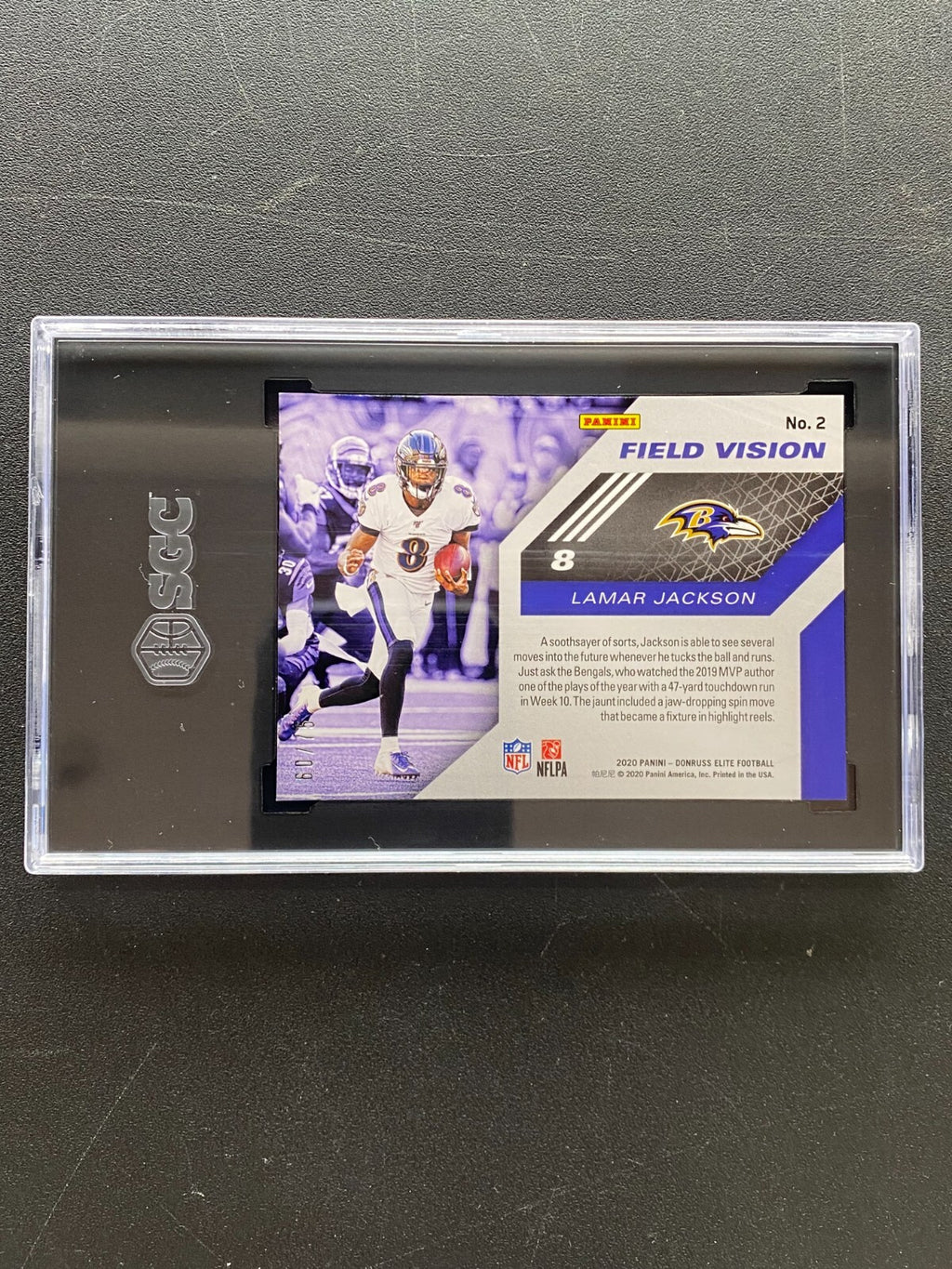 Lamar Jackson 2020 Elite Field Vision Purple Baltimore Ravens 60/75 SGC 9
