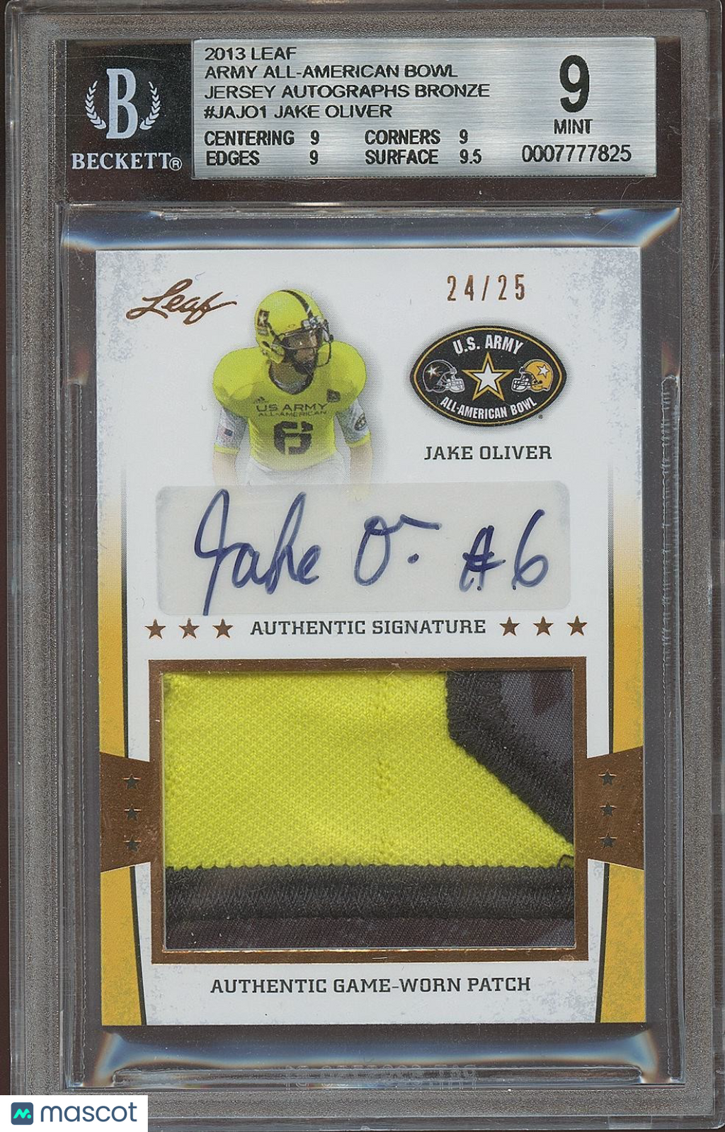 Jake Oliver 2013 Leaf US Army Auto Autograph Game Worn Patch Longhorns /25 BGS 9