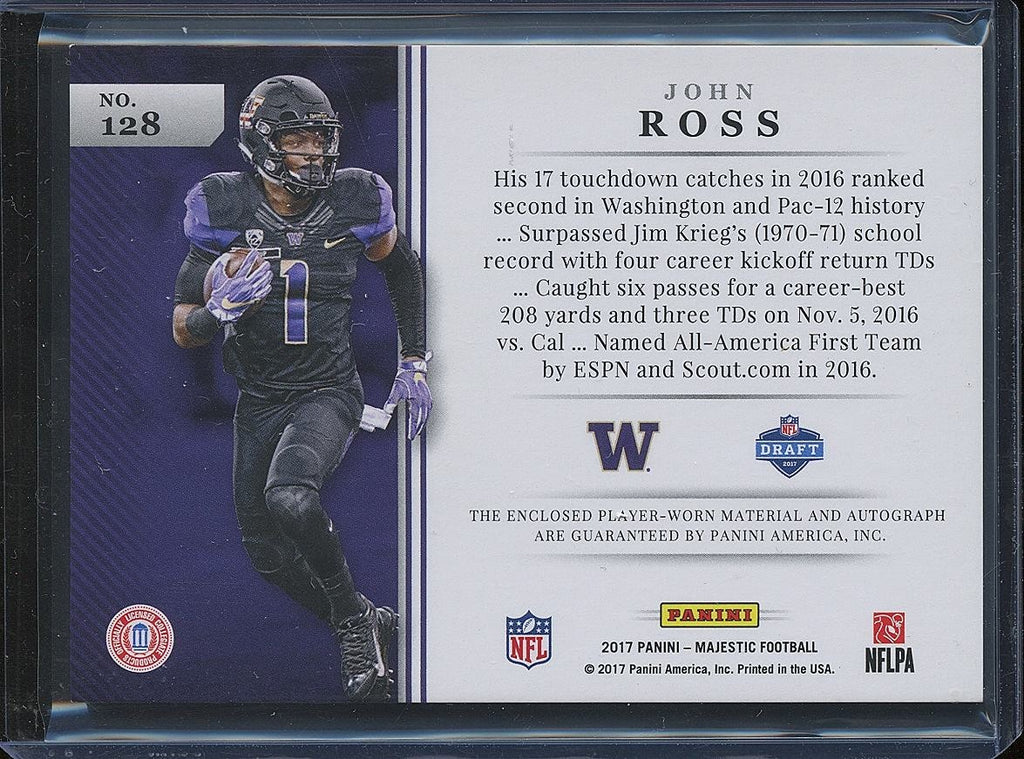 John Ross 2017 Majestic Auto Autograph LOGO Patch RC Washington Huskies 3/10
