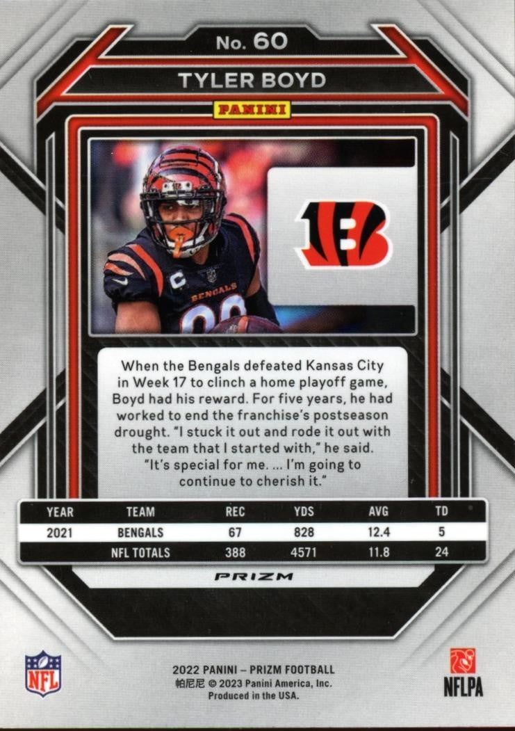 Tyler Boyd 2022 Prizm Retail Blue Prizm Shortprint SSP Cincinnati Bengals #60