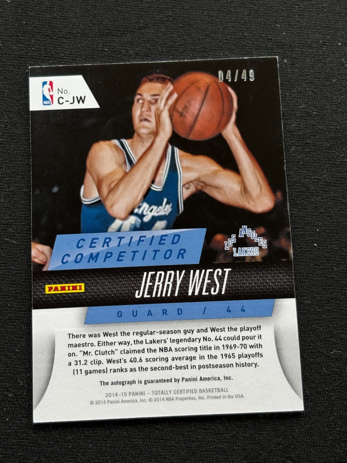 Jerry West 2014-15 Totally Certified On Card Auto Autograph LA Lakers 4/49