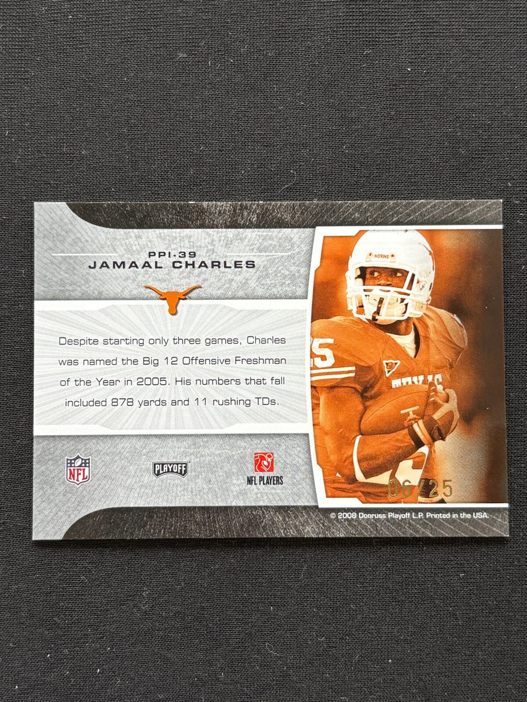 Jamaal Charles 2008 Prestige Picks GOLD Rookie RC Texas Longhorns KC Chiefs 6/25