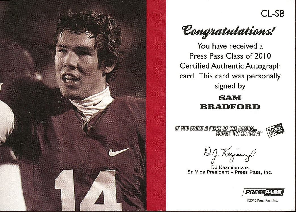 Sam Bradford 2010 Press Pass GOLD Auto Autograph RC Oklahoma Sooners Ram 144/150