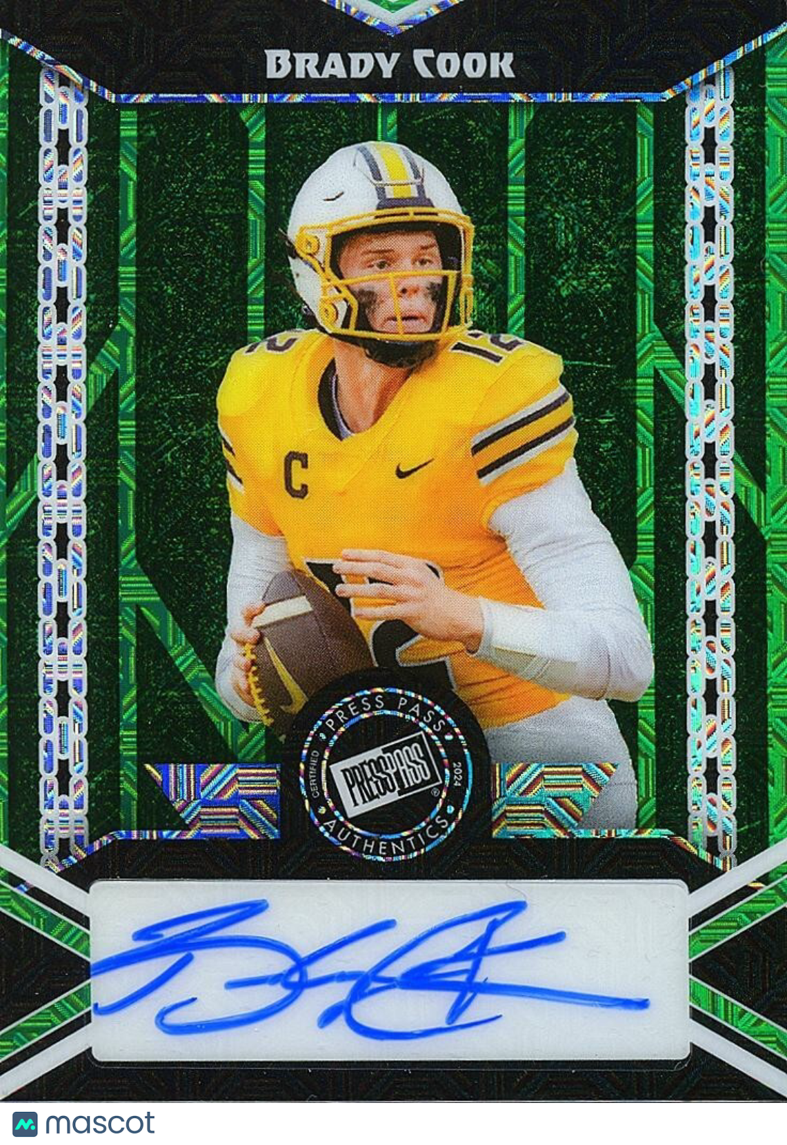 Brady Cook 2024 Press Pass Auto Autograph RC Green Missouri Tigers 2/7
