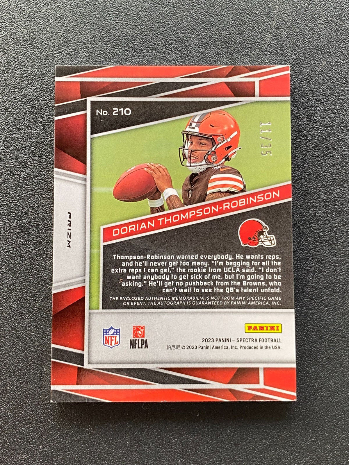 Dorian Thompson-Robinson 2023 Spectra Auto Autograph Patch RC Browns 11/35