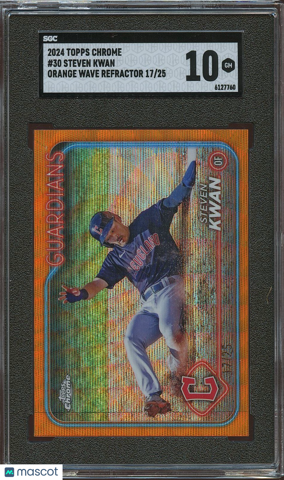 Steven Kwan 2024 Topps Chrome Orange Wave Refractor Guardians 17/25 SGC 10