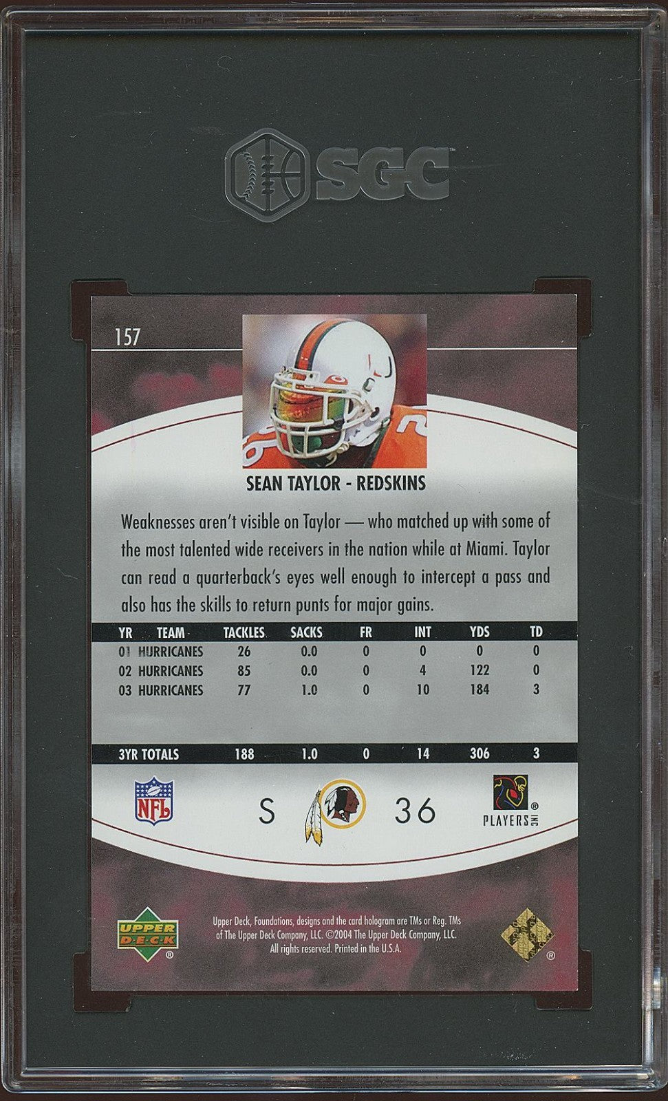 Sean Taylor 2004 Upper Deck Foundations GOLD RC Miami Hurricanes 23/100 SGC 9