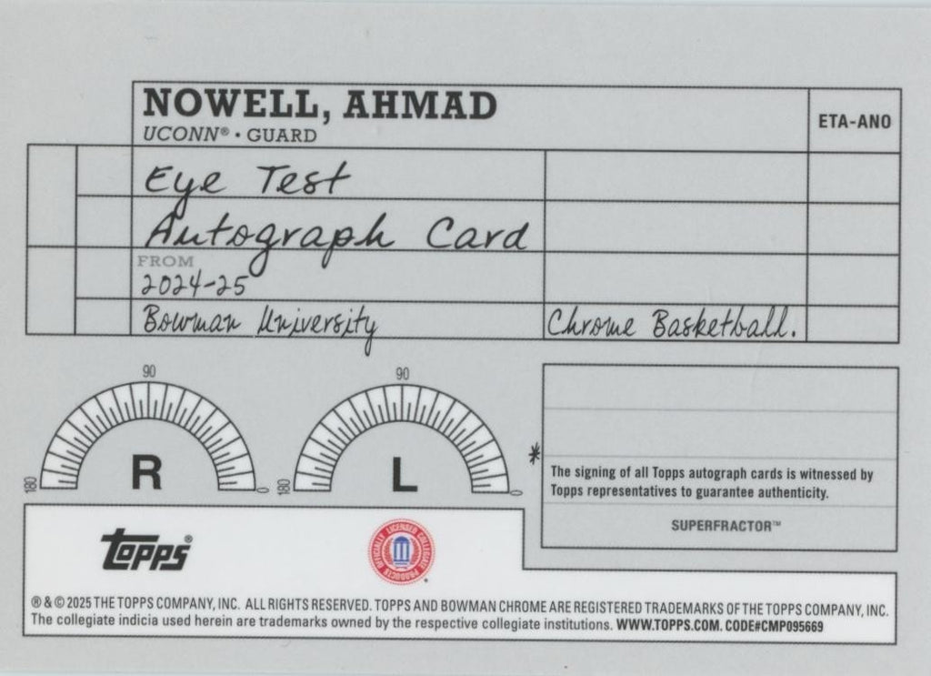 Ahmad Nowell 2025 Topps Chrome SUPERFRACTOR 1/1 Auto Autograph Uconn