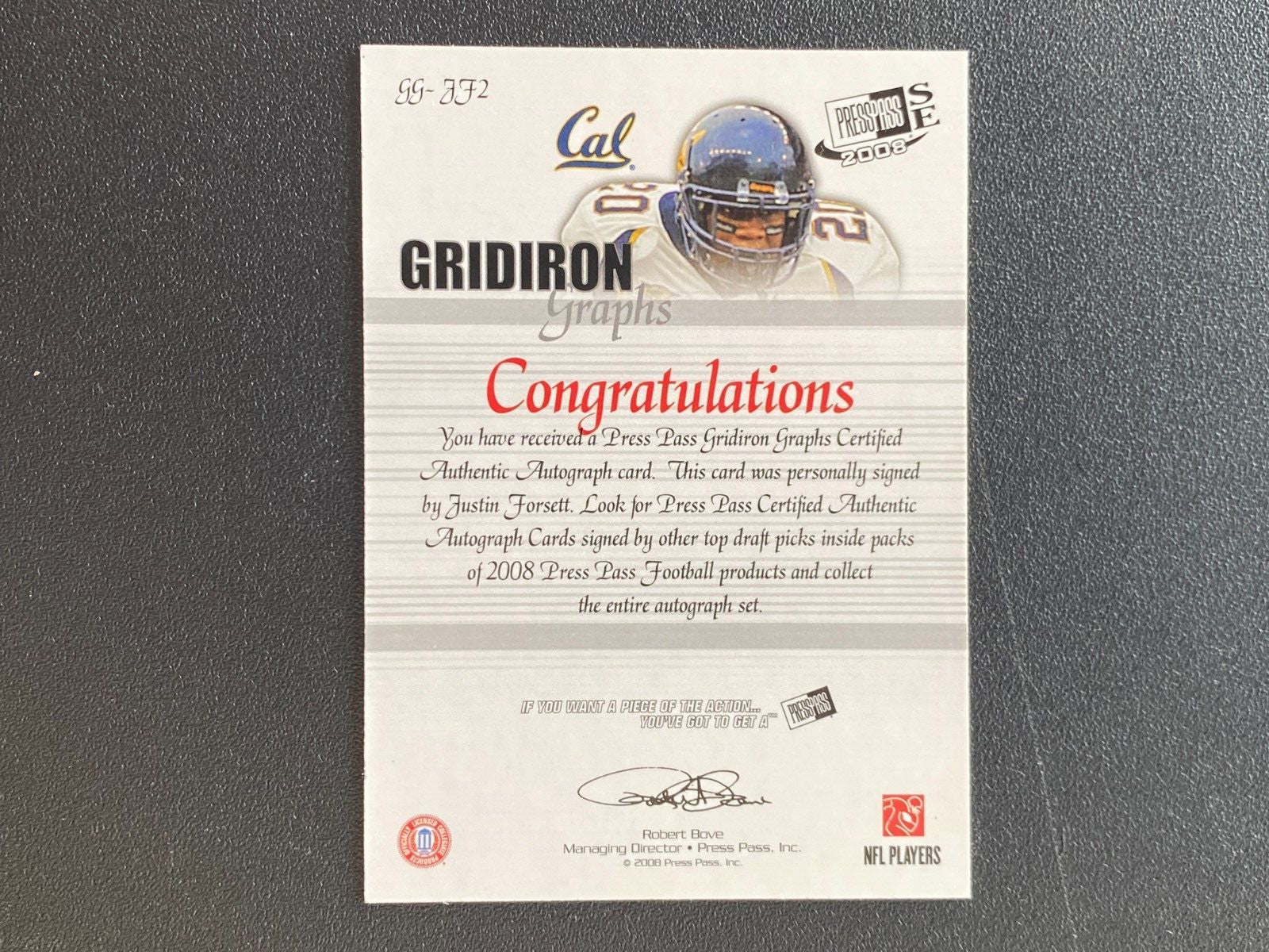Justin Forsett 2008 Press Pass Red Ink SSP Auto Autograph Cal Print Run /49