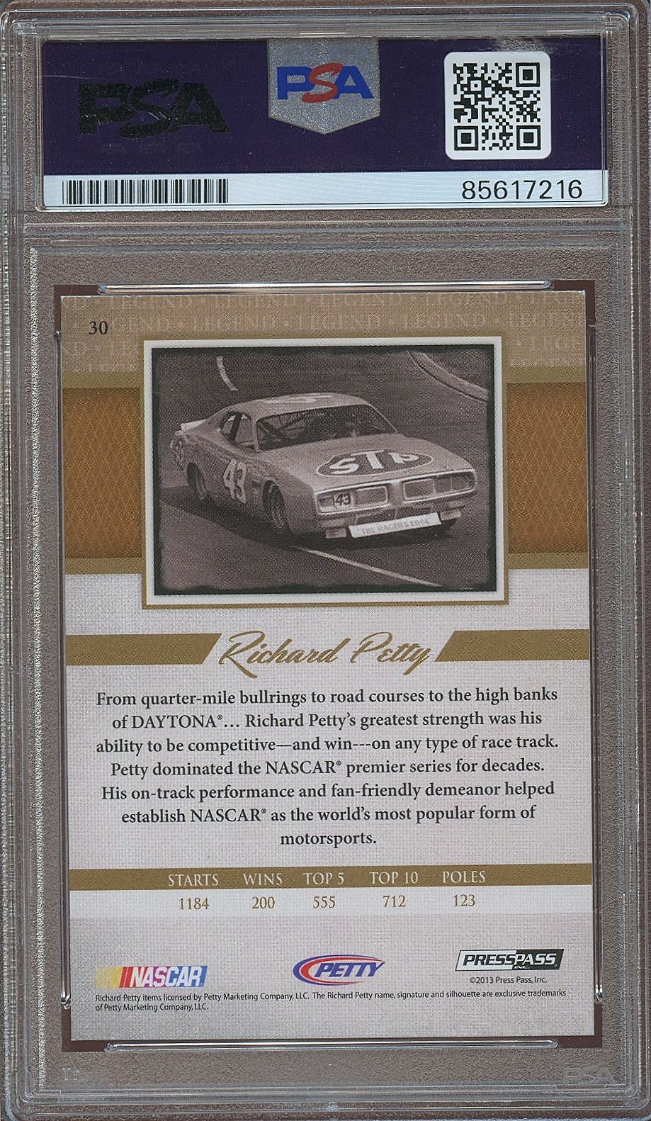 Richard Petty 2013 Press Pass Legends Auto Autograph NASCAR PSA Authentic