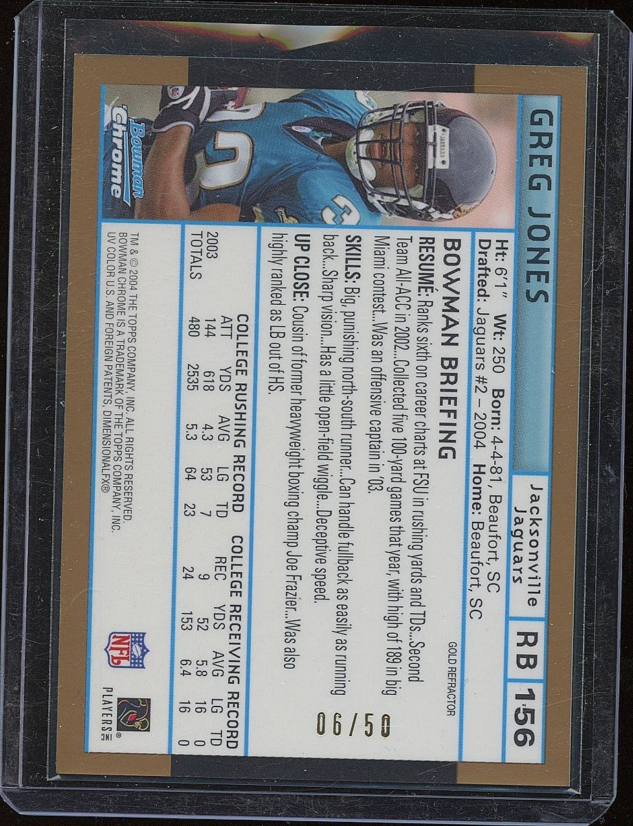 Greg Jones 2004 Bowman Chrome GOLD Refractor Rookie RC Jacksonville Jaguars 6/50