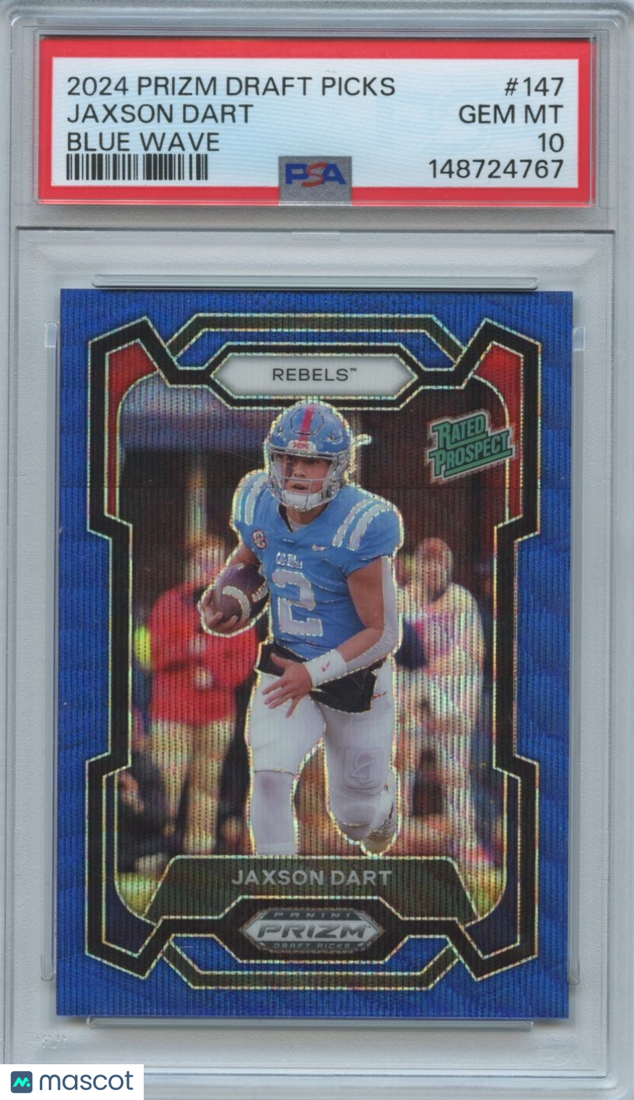Jaxson Dart 2024 Prizm Draft Blue Wave Prizm Rookie RC Ole Miss 188/249 PSA 10