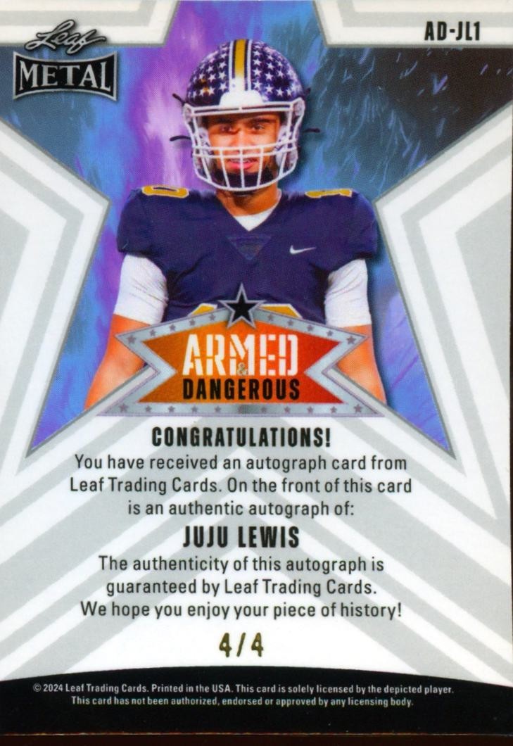 Juju Lewis 2024 Leaf Metal Auto Autograph Purple RC Rookie Colorado 4/4