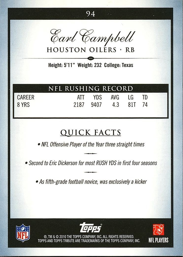 Earl Campbell 2010 Topps Tribute GOLD Houston Oilers Longhorns 7/20 #94