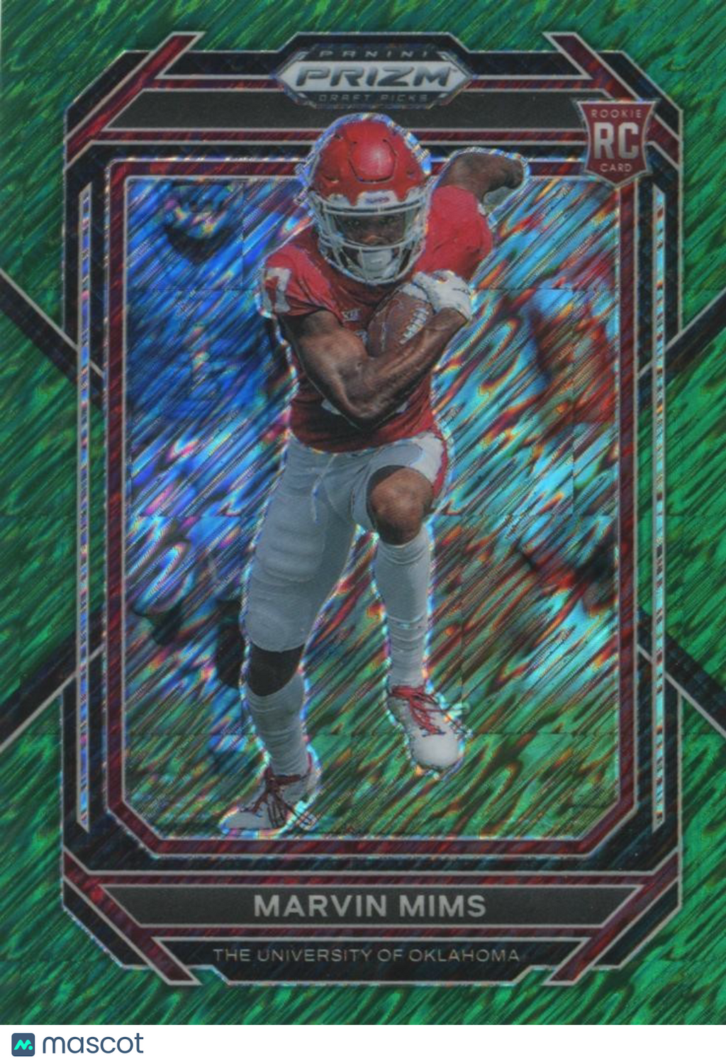 Marvin Mims 2023 Prizm Draft Green Shimmer SSP Rookie RC Oklahoma Sooners 5/8
