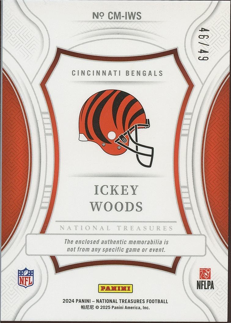 Ickey Woods 2024 National Treasures 3 Color Patch Cincinnati Bengals 46/49