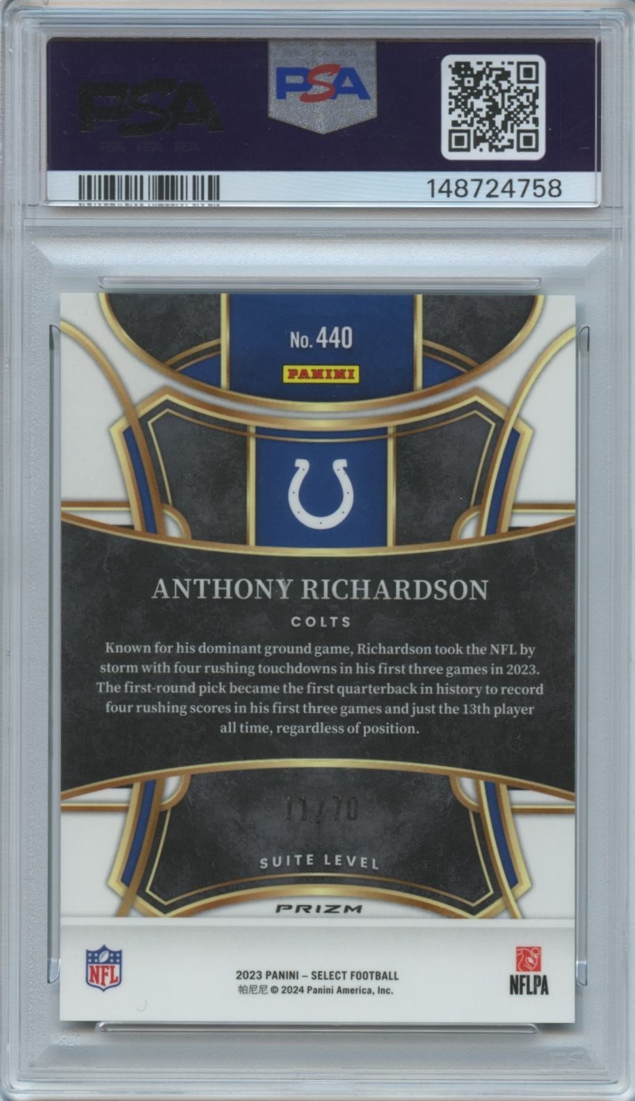 Anthony Richardson 2023 Select Dragon Scale Prizm Rookie RC Colts 11/70 PSA 10