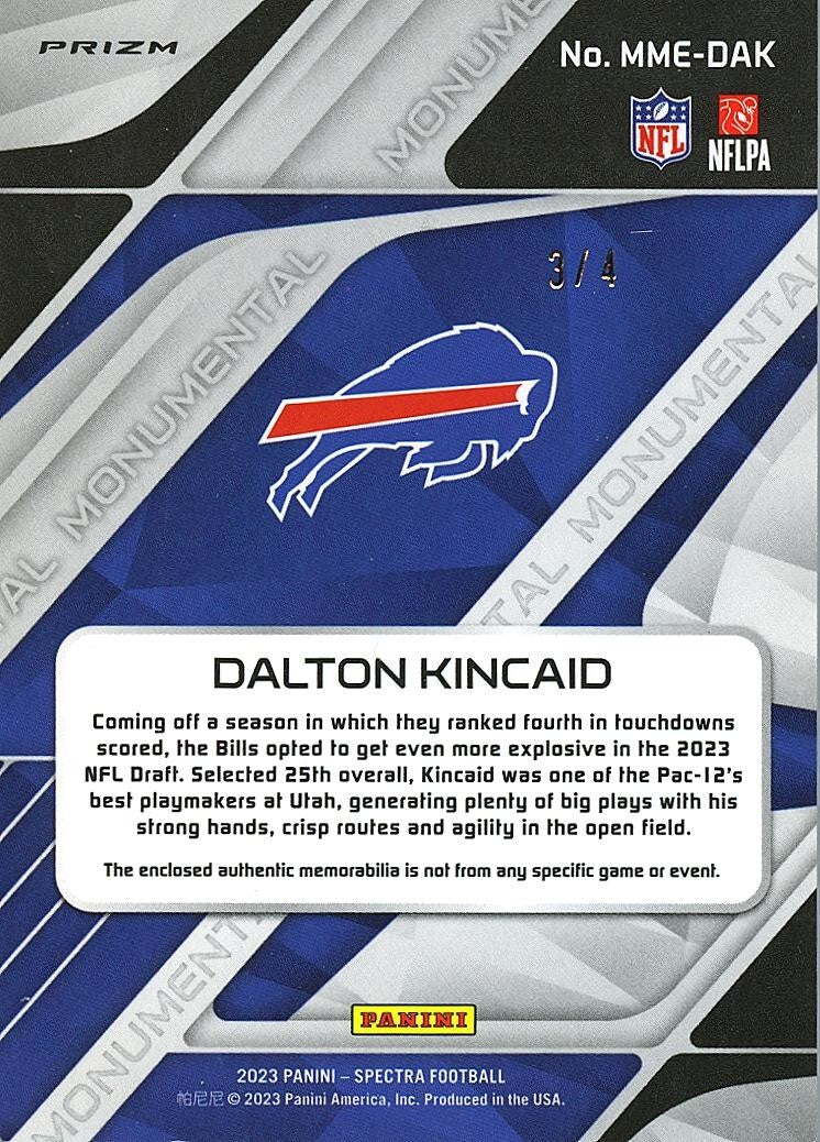 Dalton Kincaid 2023 Spectra Marble Prizm SSP Patch Rookie Buffalo Bills 3/4