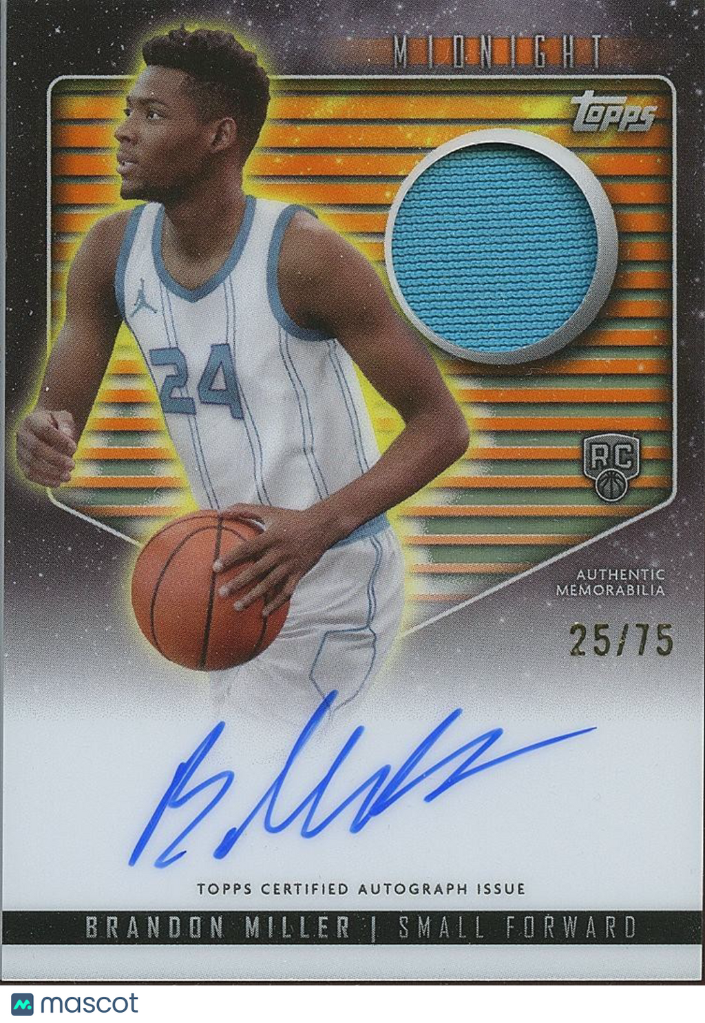 Brandon Miller 2024 Topps Midnight Auto Autograph RC Patch Hornets 25/75