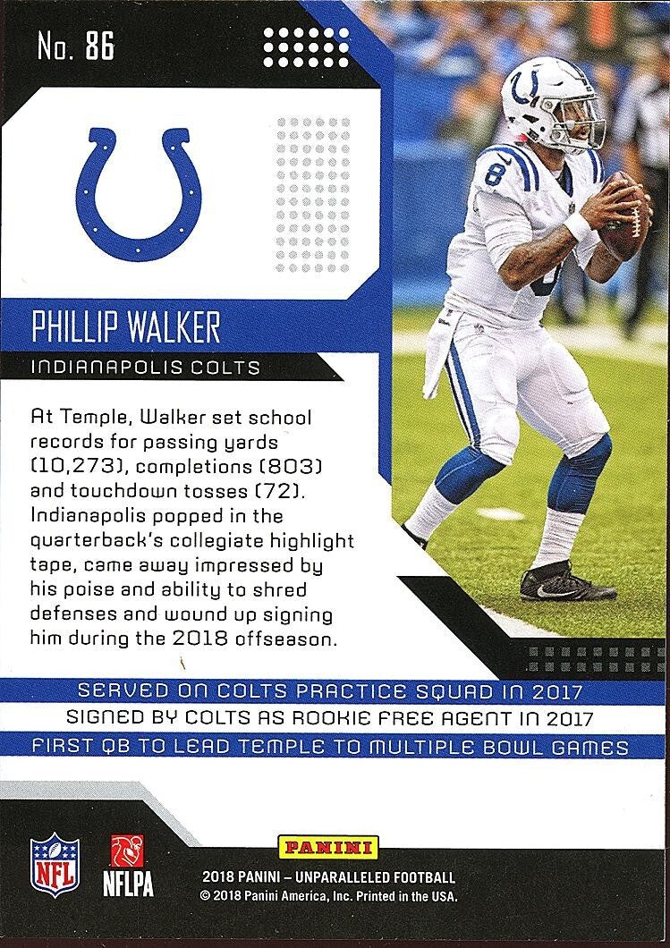 Phillip Walker 2018 Unparalleled Rookie Card RC Indianapolis Colts #86