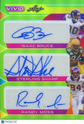 Randy Moss / Isaac Bruce / Sterling Sharpe Leaf Vivid Triple Auto Autograph 2/4