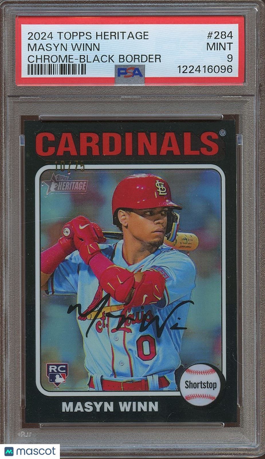 Masyn Winn 2024 Topps Heritage Black Refractor Rookie RC Cardinals 10/75 PSA 9