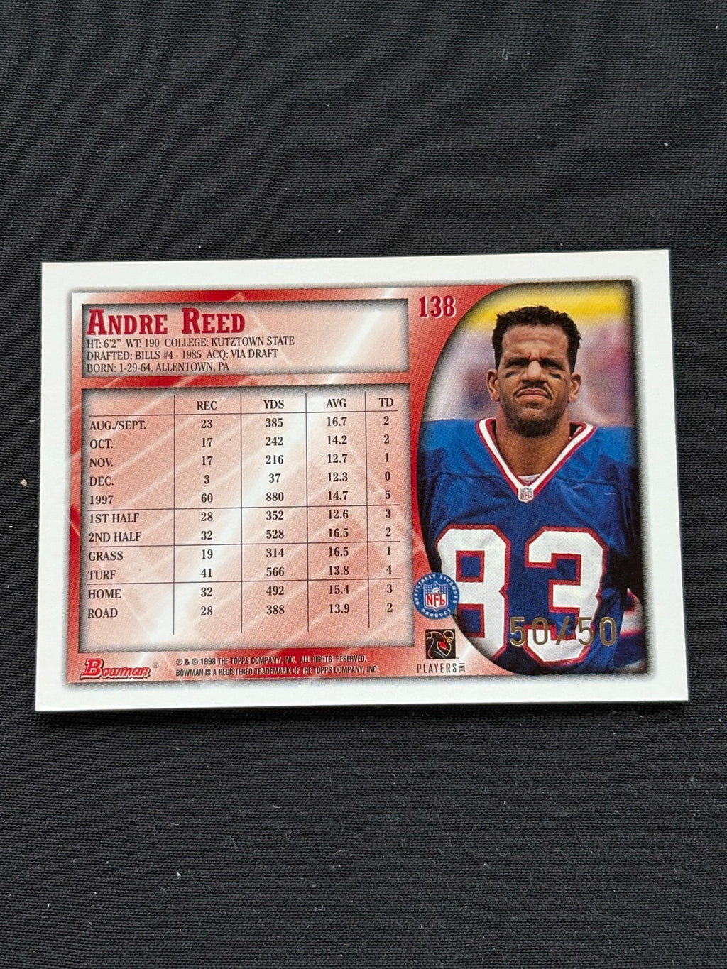 Andre Reed 1998 Bowman 50th Anniversary Buffalo Bills 50/50 #138