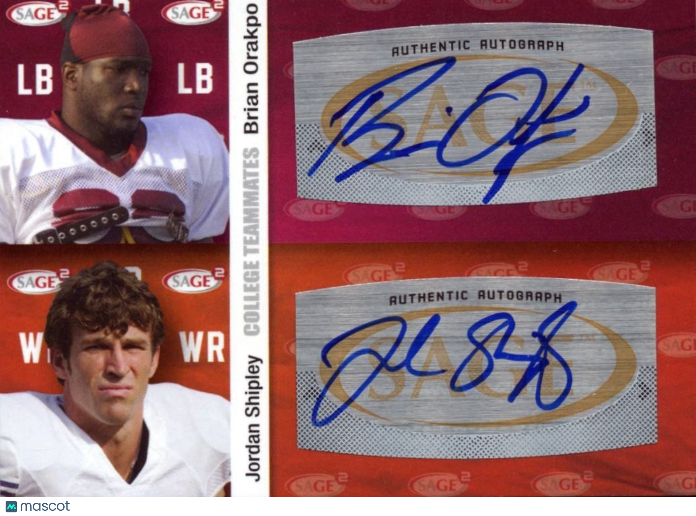 Brian Orakpo / Jordan Shipley 2010 SAGE Dual Auto Autograph RC Texas Longhorns