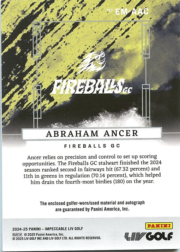 Abraham Ancer 2024-25 Impeccable LIV Golf Auto Autograph Shirt Patch 70/99