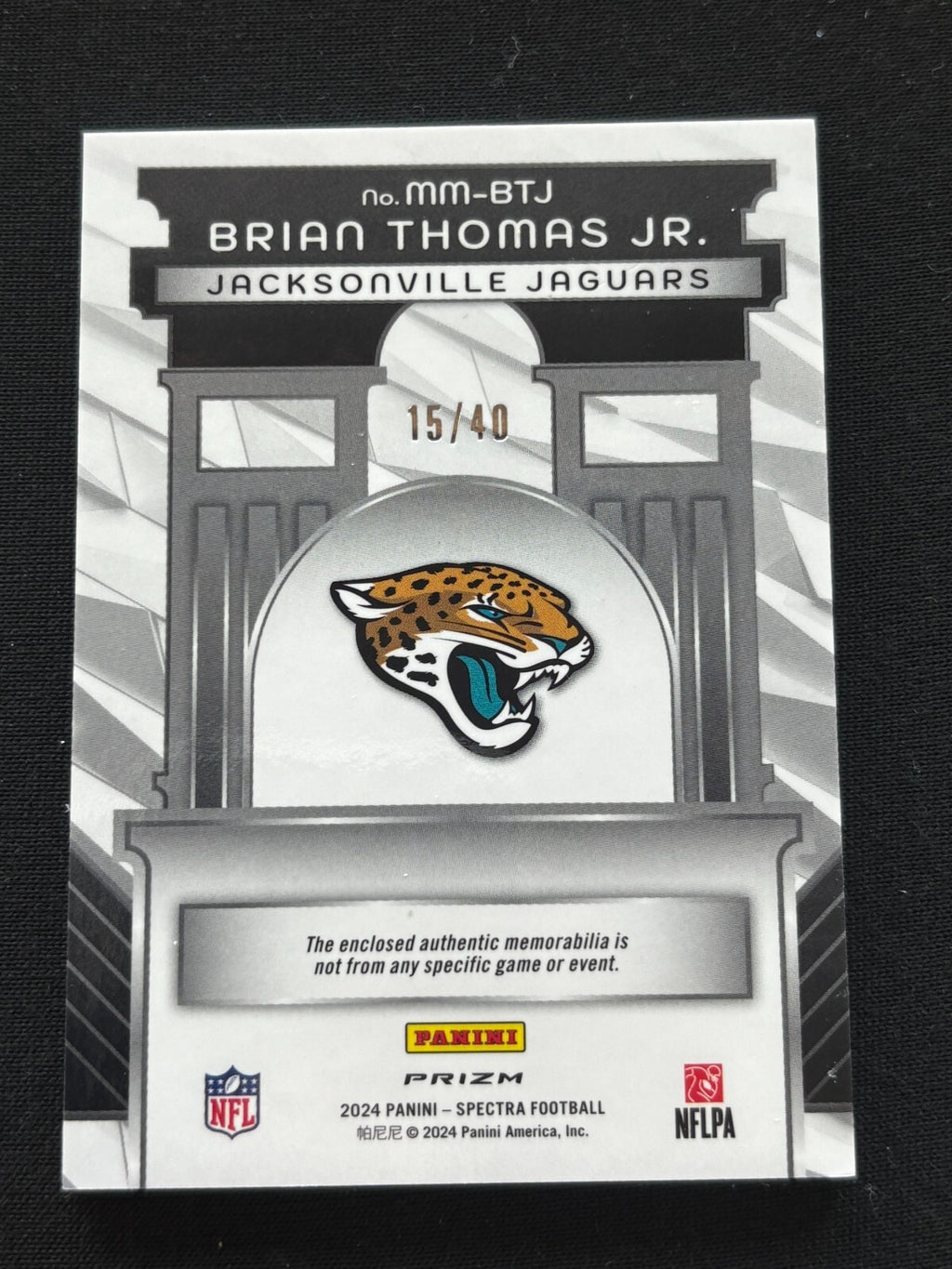 Brian Thomas Jr. 2024 Spectra 4 Color Patch Rookie RC Jacksonville Jaguars 15/40