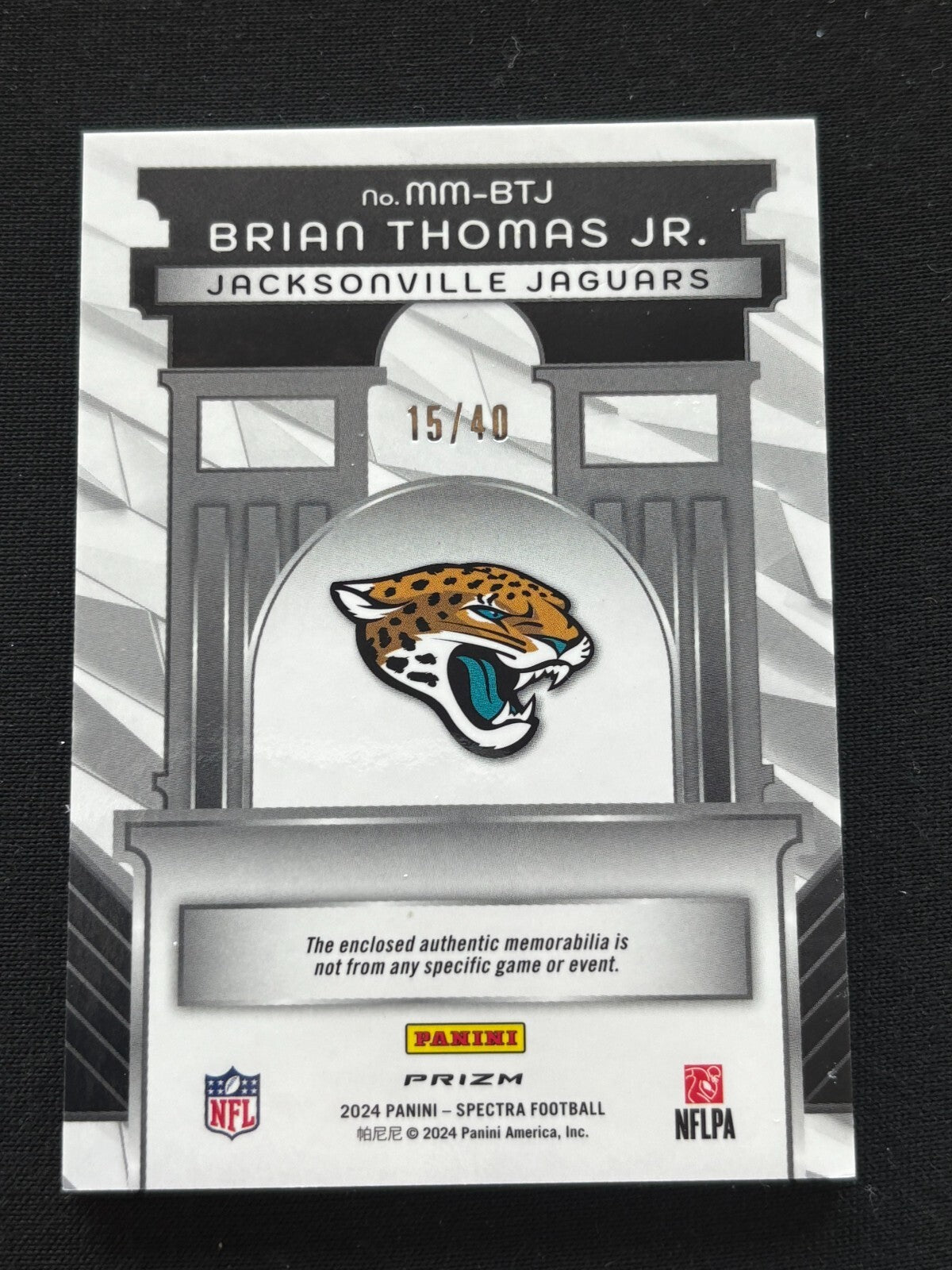 Brian Thomas Jr. 2024 Spectra 4 Color Patch Rookie RC Jacksonville Jaguars 15/40