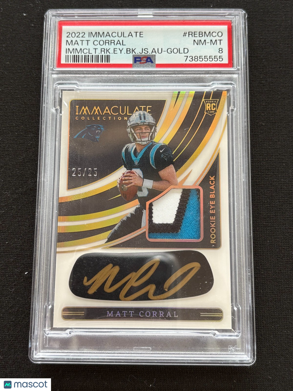 Matt Corral 2022 Immaculate Eye Black Auto Autograph RC Panthers 25/25 PSA 8