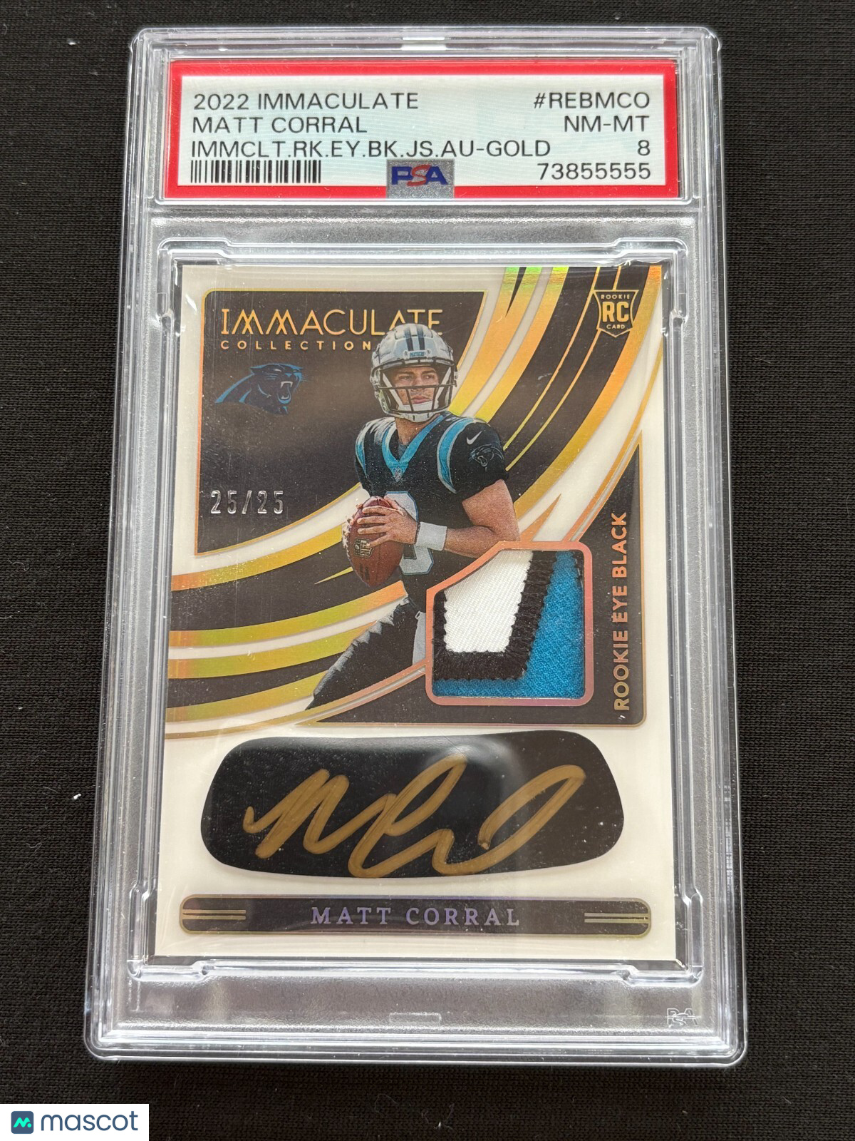 Matt Corral 2022 Immaculate Eye Black Auto Autograph RC Panthers 25/25 PSA 8