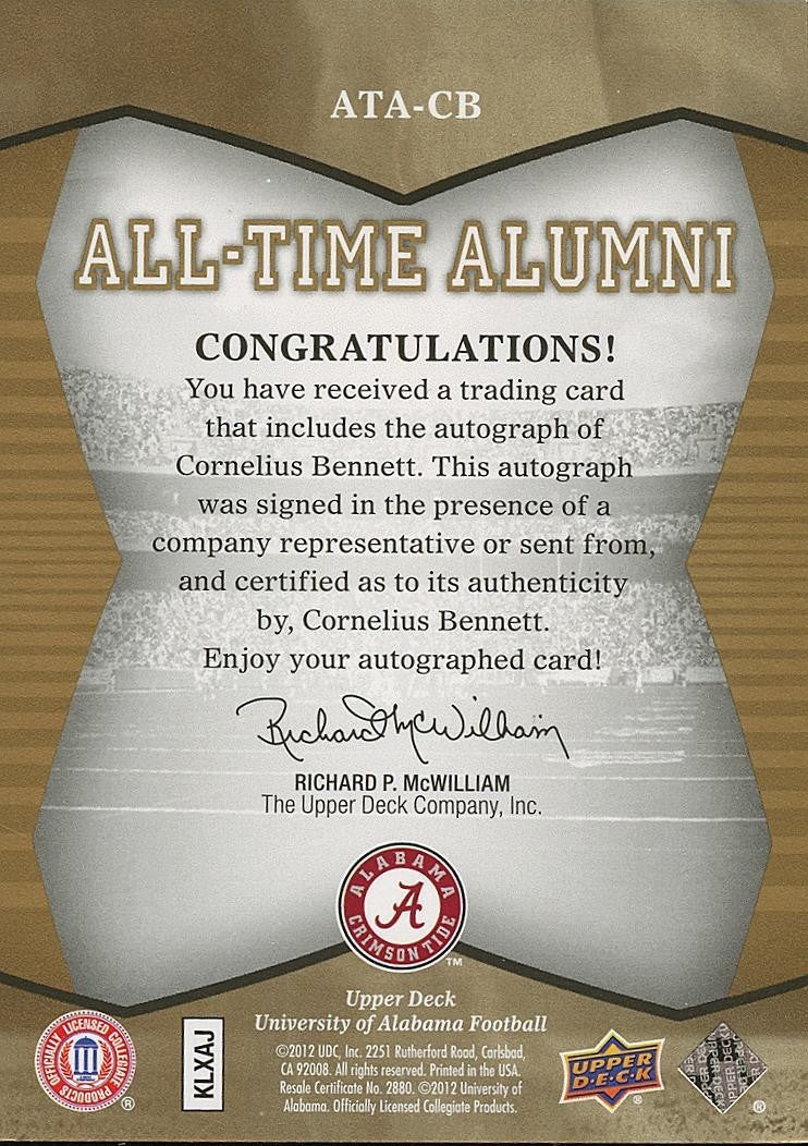 Cornelius Bennett 2012 Upper Deck GOLD Auto Autograph Alabama Crimson Tide 11/25