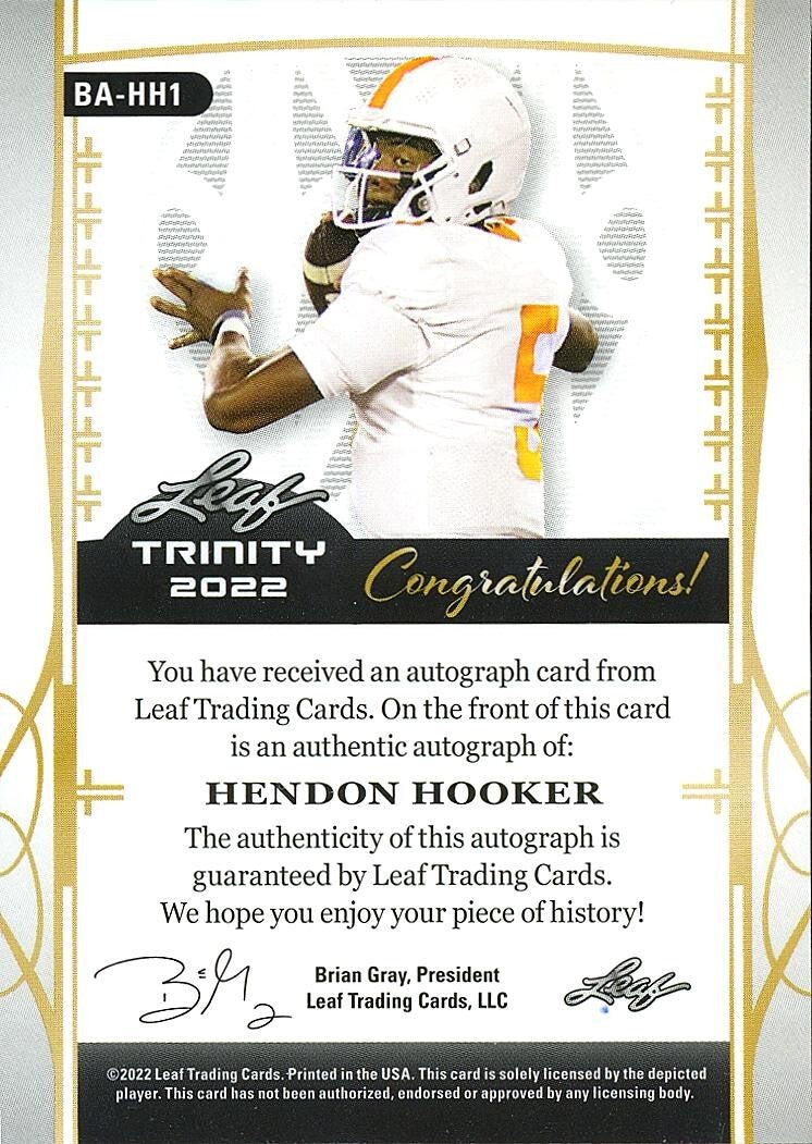 Hendon Hooker 2022 Leaf Trinity Auto Autograph RC Rookie Tennessee Lions 1/1