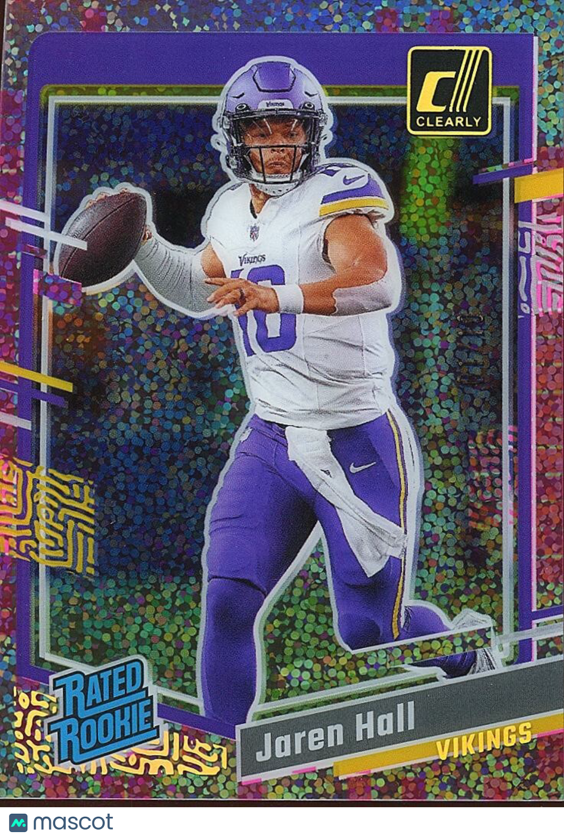 Jaren Hall 2023 Clearly Donruss Rated Rookie Techno SSP Minnesota Vikings 1/10