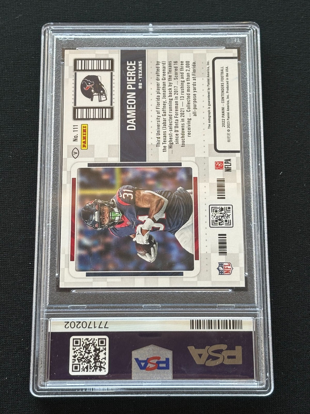 Dameon Pierce 2022 Contenders Showcase Auto Autograph SSP Rookie Texans PSA 9