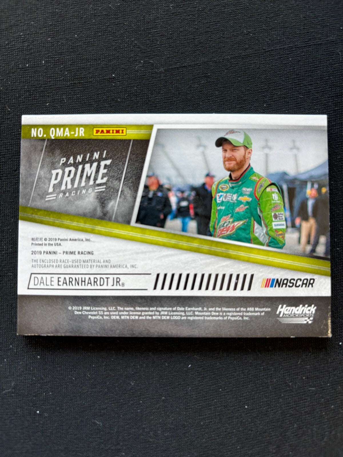 Dale Earnhardt Jr. 2019 Panini Prime Auto Autograph Race Worn Patch NASCAR 3/8