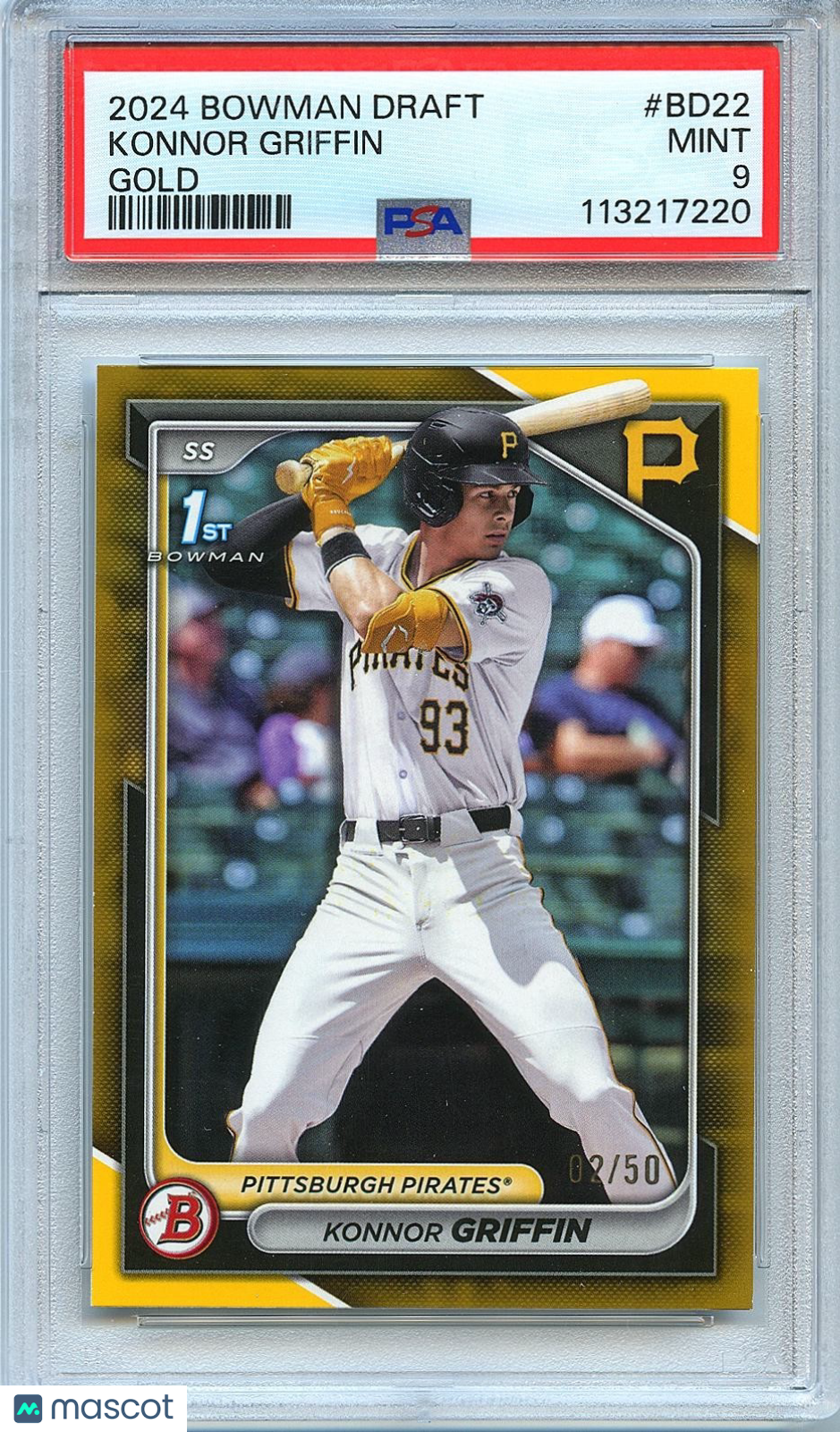 Konnor Griffin 2024 Bowman 1st GOLD Rookie RC Pittsburgh Pirates 2/50 PSA 9