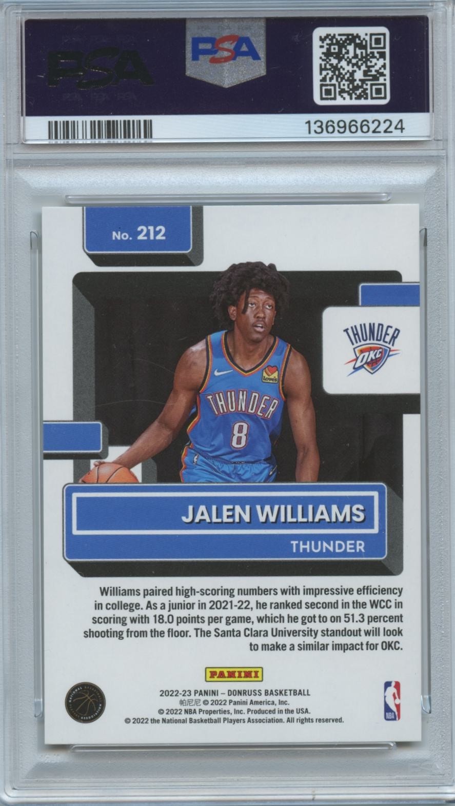 Jalen Williams 2022-23 Donruss GOLD Rated Rookie RC 10/10 OKC Thunder PSA 9