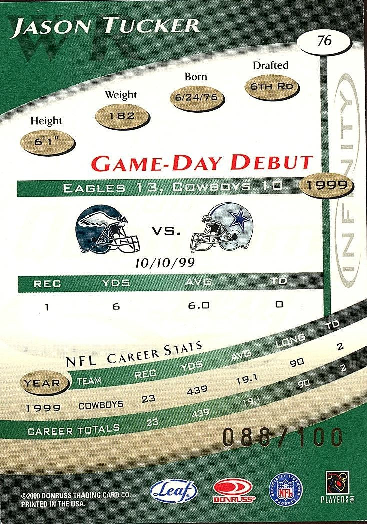 Jason Tucker 2000 Quantum Leaf Infinity Green Dallas Cowboys 88/100 #76
