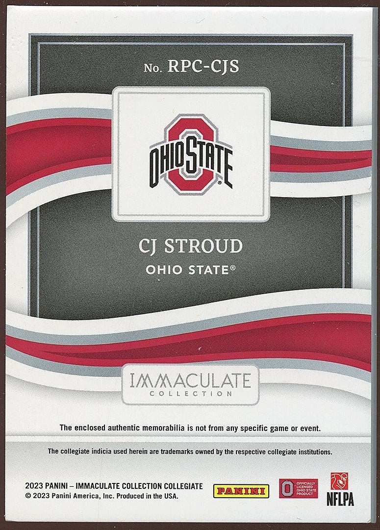 CJ Stroud 2023 Immaculate Caps Patch Rookie RC Ohio State Buckeyes 8/42
