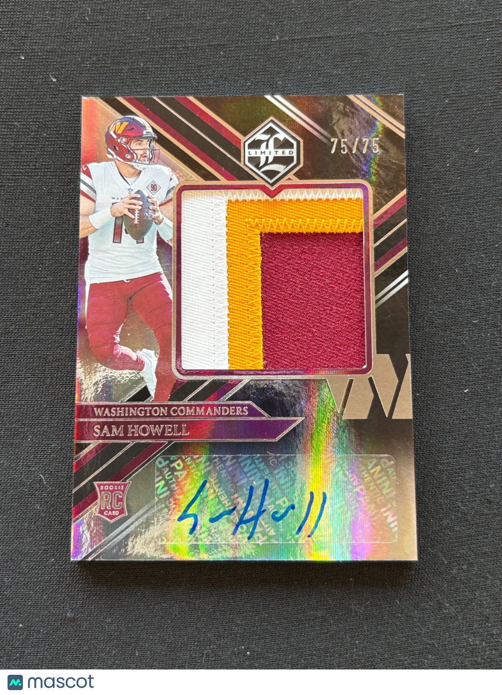 Sam Howell 2022 Limited Auto Autograph 3 Color Patch Rookie RC Commanders 75/75
