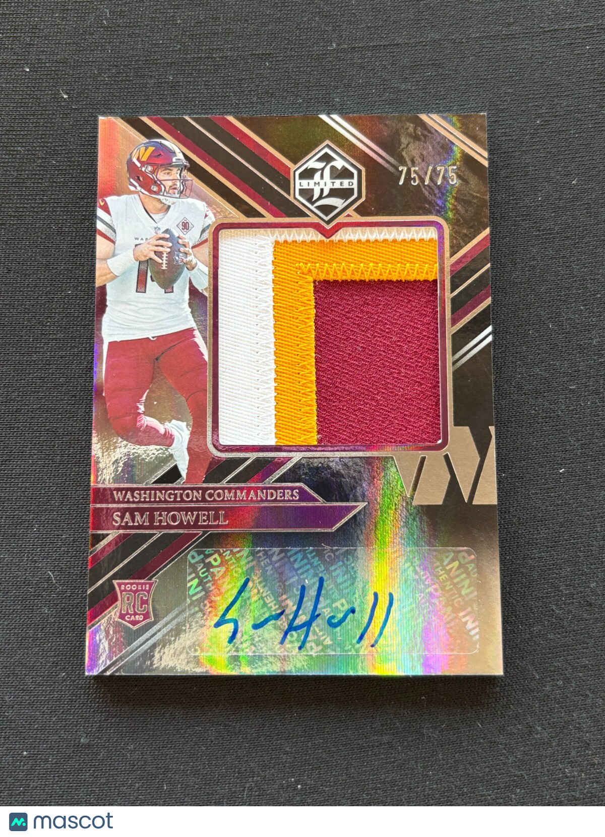 Sam Howell 2022 Limited Auto Autograph 3 Color Patch Rookie RC Commanders 75/75