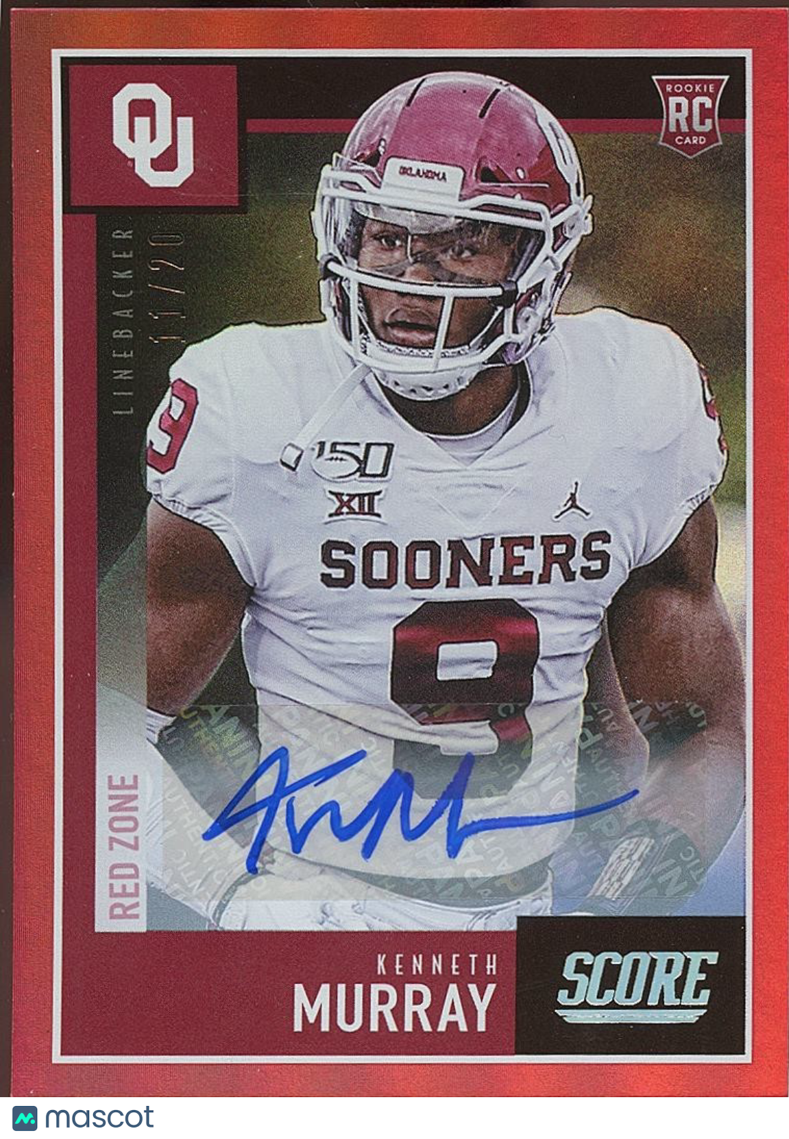 Kenneth Murray 2020 Score Red Zone Auto Autograph RC Oklahoma Sooners 11/20